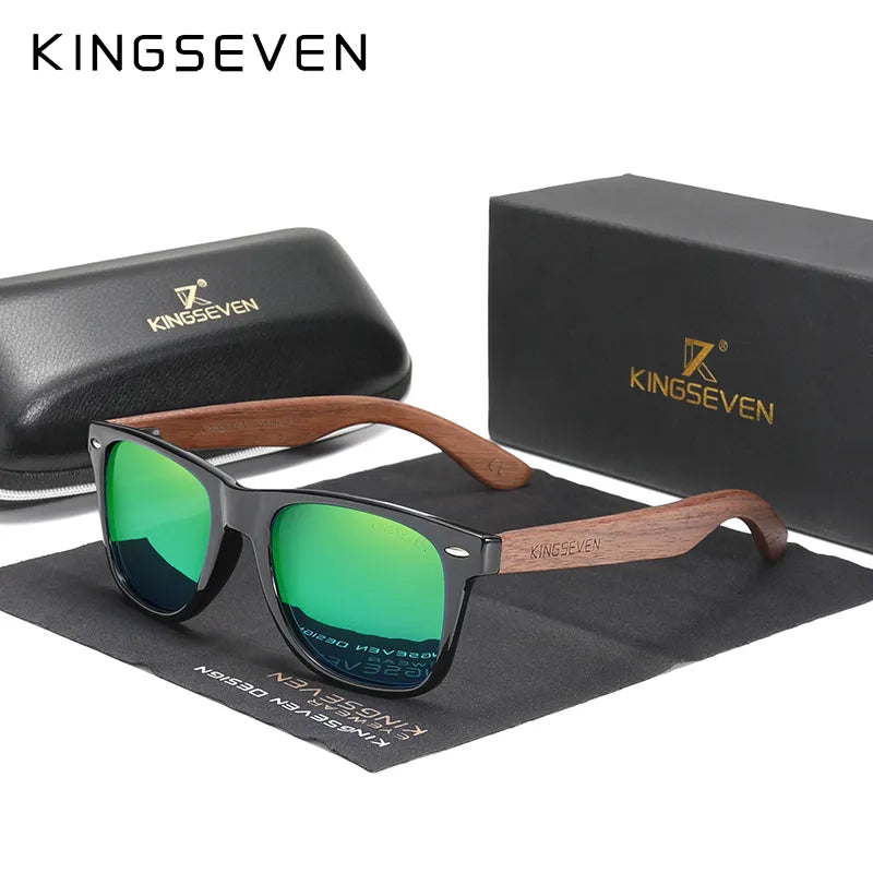 KINGSEVEN New Black Walnut Sunglasses Wood Polarized Sunglasses Men's Glasses Handmade UV400 Protection Eyewear-WAYBIKER