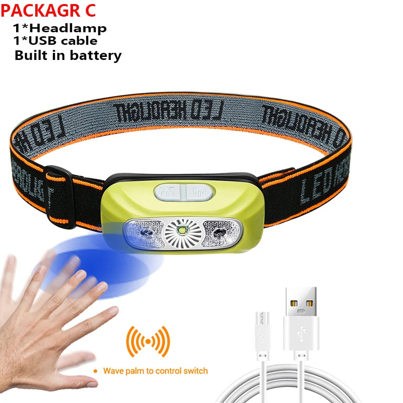 Mini Rechargeable Powerful Sensor Headlamp Fishing Camping USB Head Flashlight COB LED Head Light Torch Headlights Front Lantern-WAYBIKER