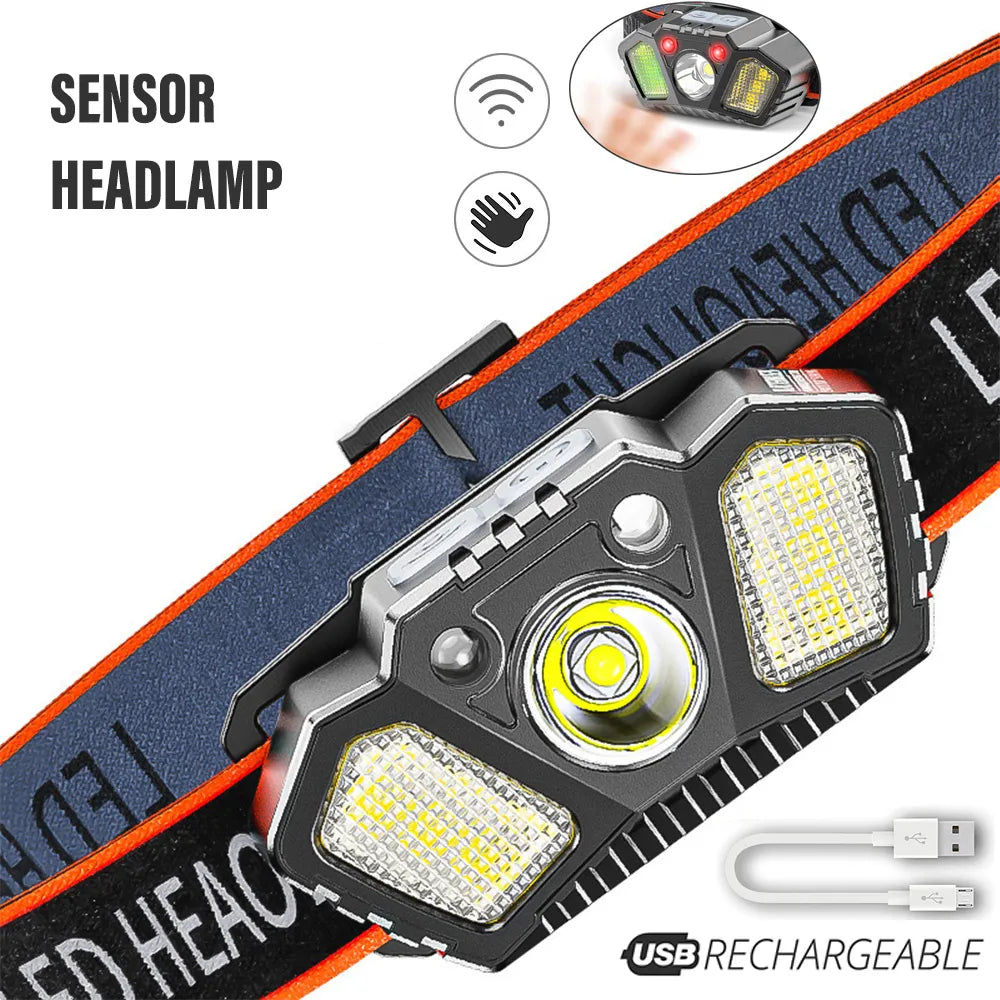 Sensor Rechargeable Headlight LED Head Flashlight Super Bright Camping Portable Fishing Head Torch Multiple Lighting Modes-WAYBIKER