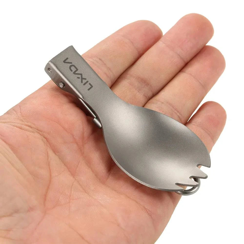 Lixada Titanium Folding Spork Camping Spoon Lightweight Outdoor Dinner Spork Flatware for Travel Camping Backpacking-WAYBIKER