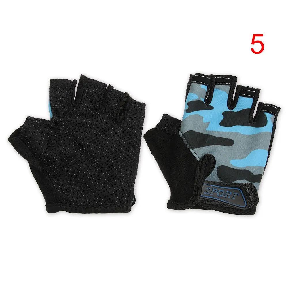 Children Cycling Gloves Half Finger Bicycle Gloves High Elastic Non-slip Bike Gloves Camouflage Bike Gloves Riding Mittens-WAYBIKER