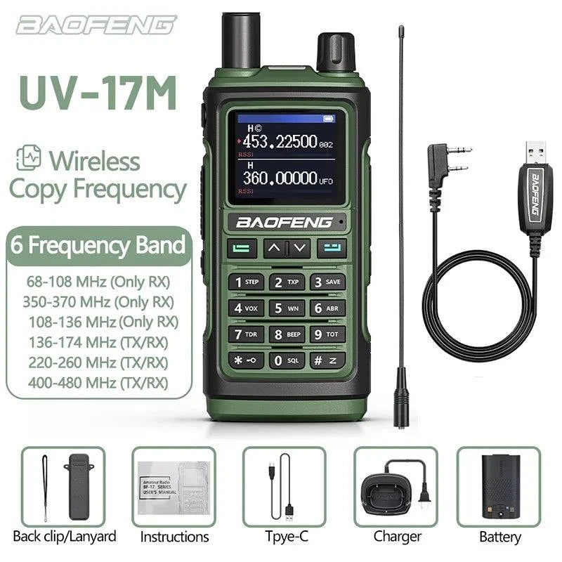 Baofeng UV-17M Air Band Walkie Talkie 999CH NOAA Full Band Type-C Charger Wireless Copy Frequency Long Range UV 5R Two Way Radio-WAYBIKER