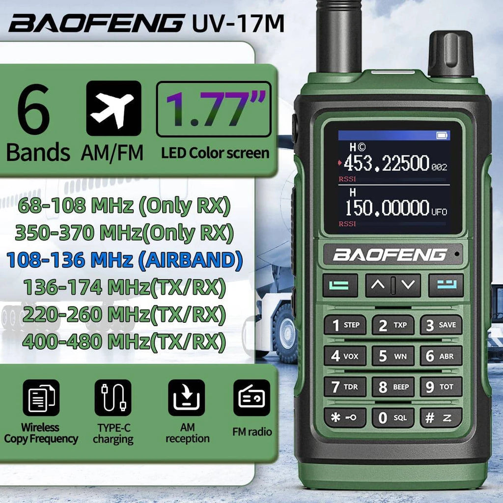 Baofeng UV-17M Full Air Band Walkie Talkie Multi-band Wireless Copy Frequency Type-C Long Range UV 5R 17 Pro Ham Two Way Radio-WAYBIKER