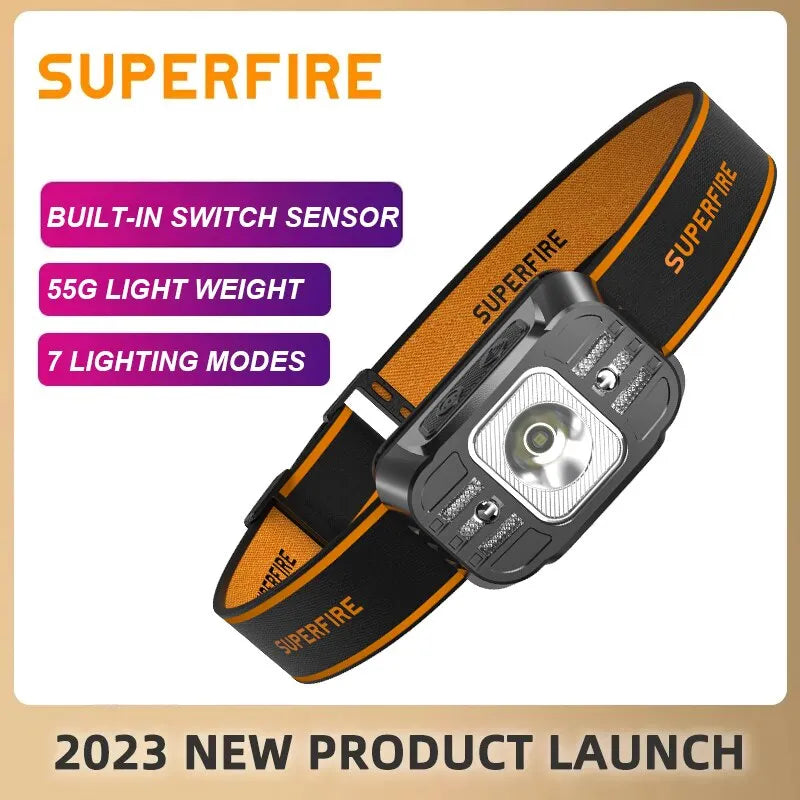 SUPERFIRE HL75-S Mini LED Headlamp Type-C Rechargeable Powerful Sensor Headlights Adjustable Outdoor Fishing Camping Lantern-WAYBIKER