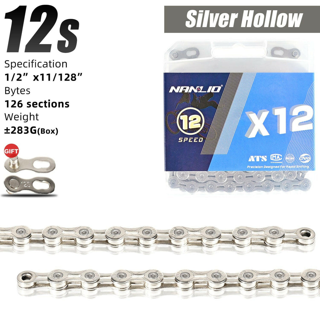 Nanlio Bicycle Chain 116L  X9 X10 X11 X12 9/10/11/12 Speed Road MTB Bike Chain Crankset 8 9 10 11 12s Derailleur hollow 126L box-WAYBIKER