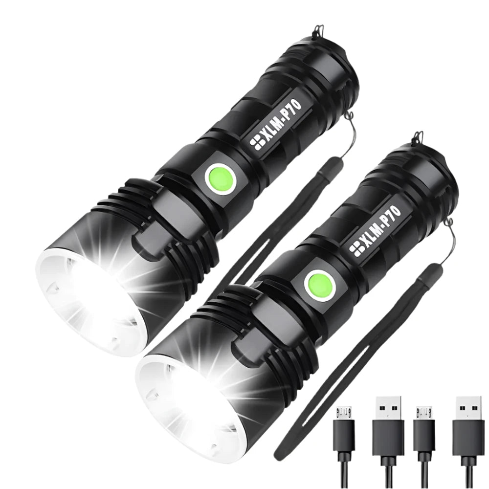 P70 Super Bright Flashlight  High Power LED CampingEmergency Light USB Rechargeable Torch Waterproof Light  Long Battery Life-WAYBIKER