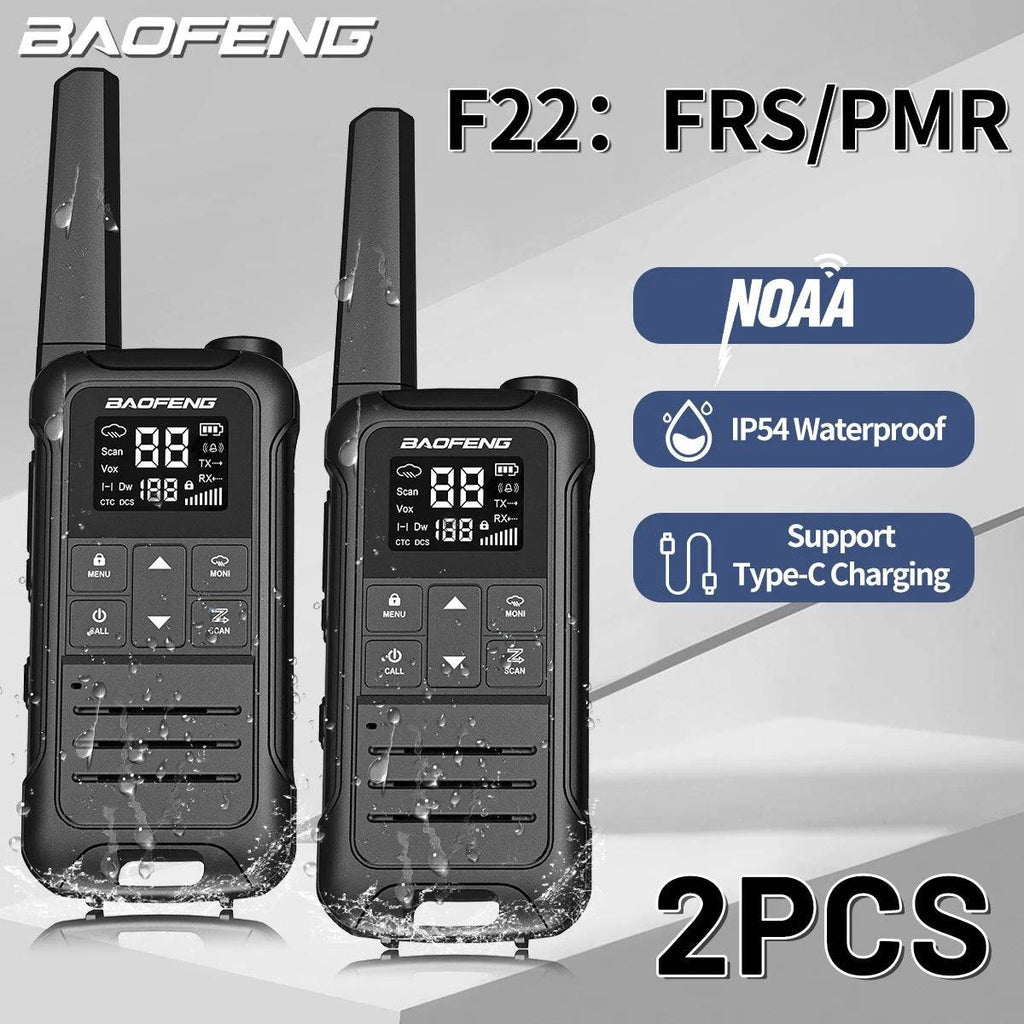 2PCS Baofeng F22 PMR FRS Mini Walkie Talkie Waterproof Type-C Licence-free NOAA Portable Two Way Ham Radio for Hunting-WAYBIKER