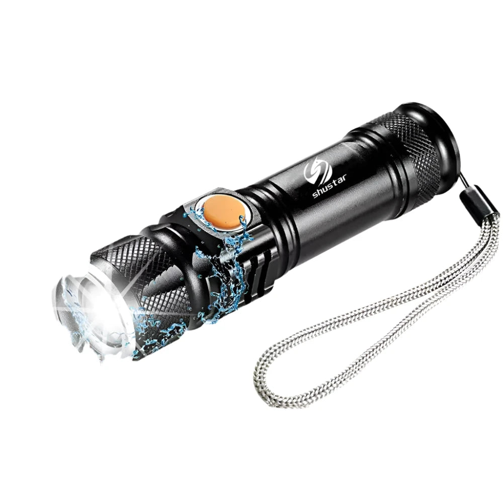 Powerful LED Flashlight With Tail USB Charging Head Zoomable waterproof Torch Portable light 3 Lighting modes Built-in battery-WAYBIKER