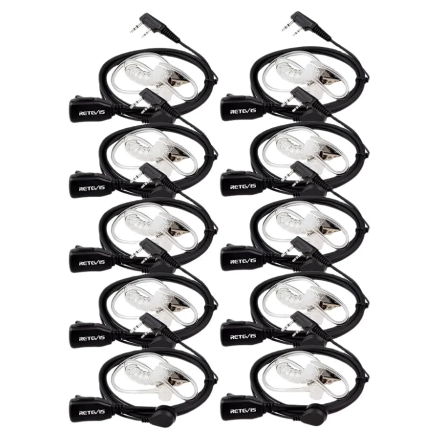 10pcs Retevis Walkie Talkie Earpiece Acoustic Tube Headset Transceiver For Kenwood Baofeng UV 5R UV 82 888S H777 RT622 RB618-WAYBIKER