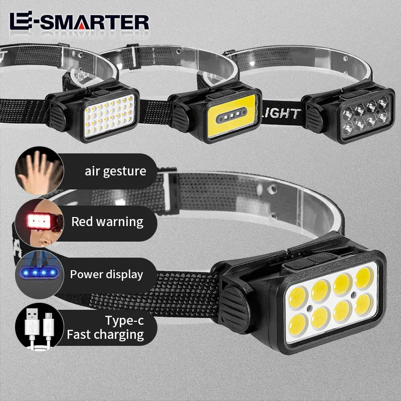USB Rechargeable Headlamp Portable LED Headlight Built in Battery Torch Portable Working Light Fishing Camping Head Light-WAYBIKER