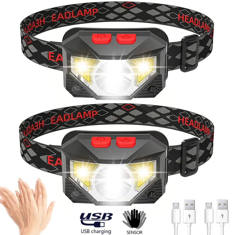 8 Modes Handfress Motion Sensor Powerful LED Headlight headlamp Head Lamp COB Flashlight Torch head light For Camping, fishing-WAYBIKER