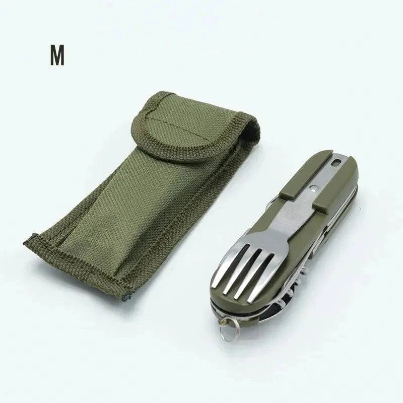 Camping Cutlery Stainless Steel Folding Knife Fork Spoon Portable Outdoor Tableware Camping Equipmen-WAYBIKER