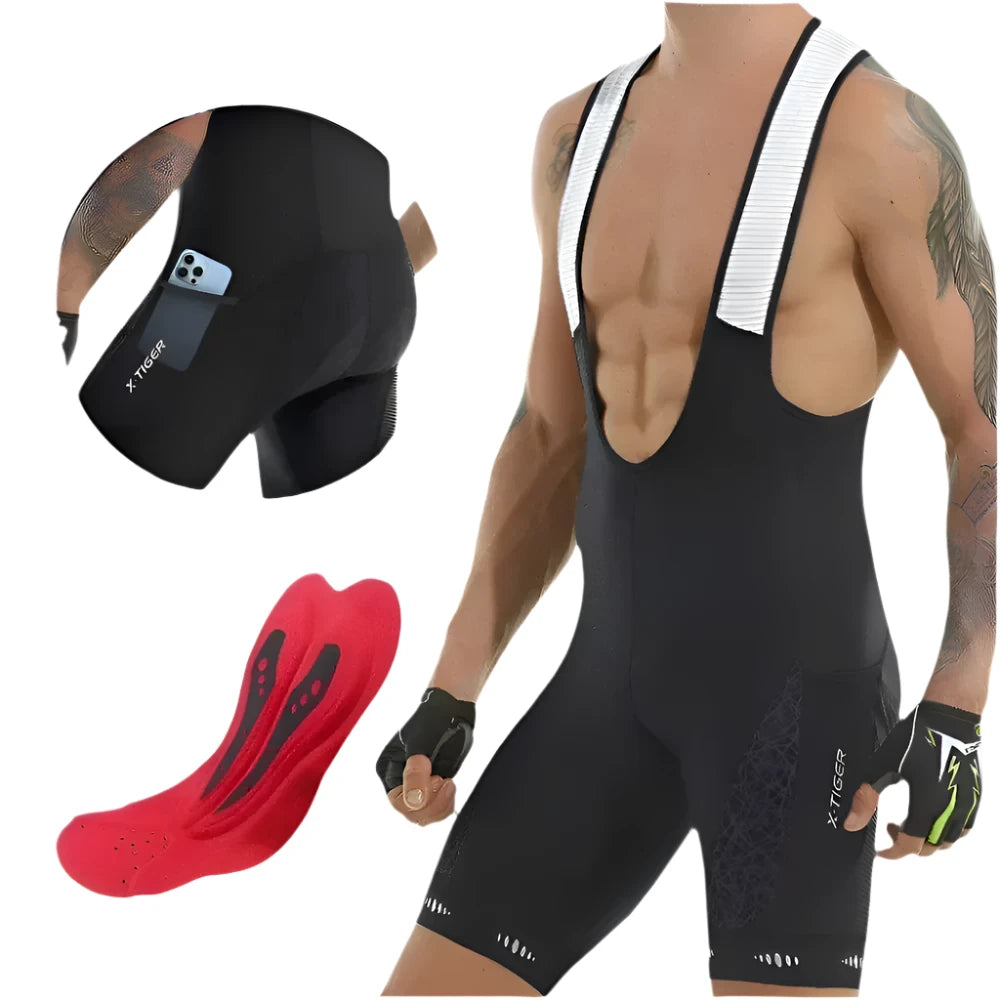 X-TIGER Cycling Bib Shorts 5D Gel Pad Mountain Bike Shorts Bretelle Pockets Outdoor Breathable UPF50+ Bike Tight Bicycle Shorts-WAYBIKER