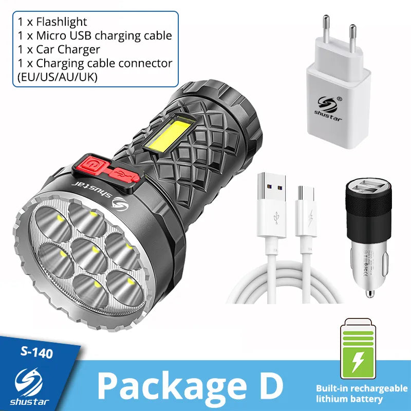 Super Bright Flashlight Ultra Powerful Led Torch Light Rechargeable COB Side Light 4 Modes Outdoor Adventure 3 In 1 Flashlight-WAYBIKER
