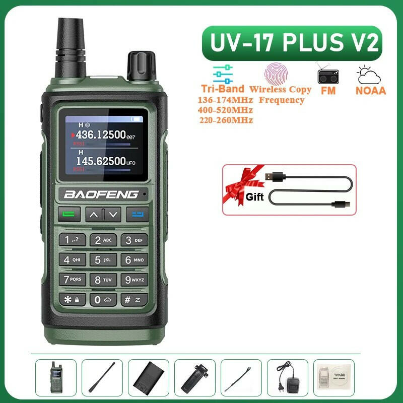 UV-17 Plus V1 V2 Baofeng Walkie Talkie 10W Type C Charging Dual/Tri Band Optional No Pro NOAA 1.77 Inch LCD Screen FM Waterproof-WAYBIKER