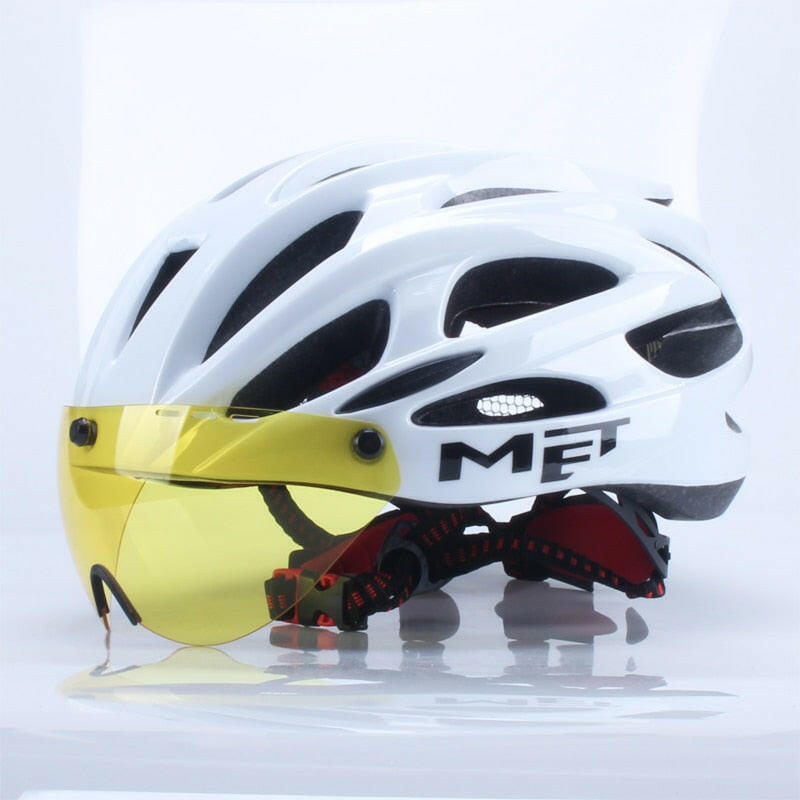 Met Brand Bicycle Men Women Bike Helmet MTB Mountain Road Ciclismo Bike Integrally Molded Cycling Helmets Safety Cap With Lens-WAYBIKER