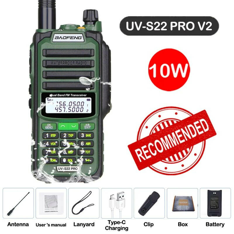 Baofeng UV S22 Pro V2 10W IP68 Walkie Talkie Waterproof High Power CB Ham Long Range UV68 Portable Two Way Radio UV-S22 Hunting-WAYBIKER