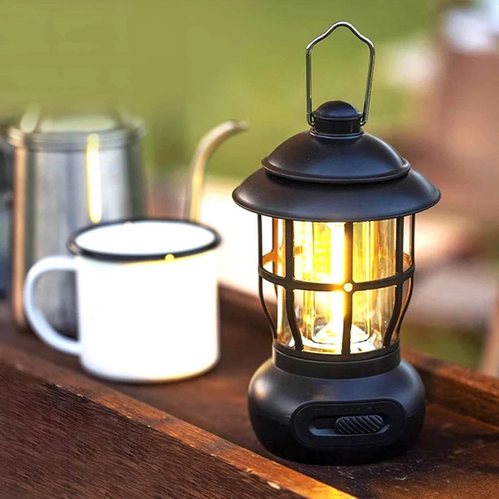 Cordless Camping Lamp USB Rechargeable Stepless Dimming Outdoor Retro Tent Light Home Atmospheres Light with Handle-WAYBIKER