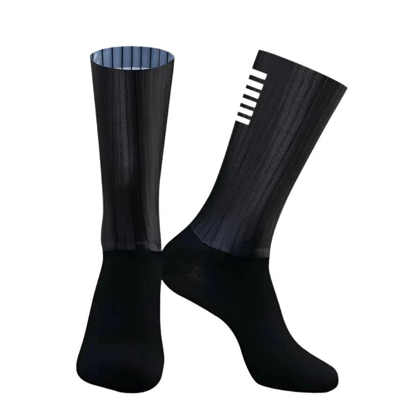 Cycling Knee High Socks Men Anti Slip Silicone Aero Whiteline Bicycle Sport Running Bike Hose-WAYBIKER