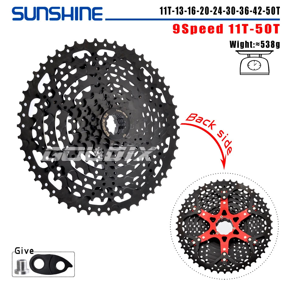 SUNSHINE MTB Cassette 8/9/10/11/12 Speed 40/42/46/50/52T Black K7 Cassette Sprocket for SHIMANO HG Structure