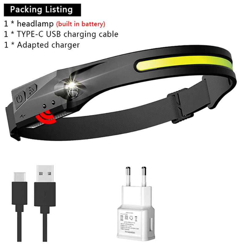 Mini LED Sensor Headlamp USB Rechargeable Headlight Led Head Flashlight Built-in Battery Outdoor Camping Fishing Head Torch-WAYBIKER