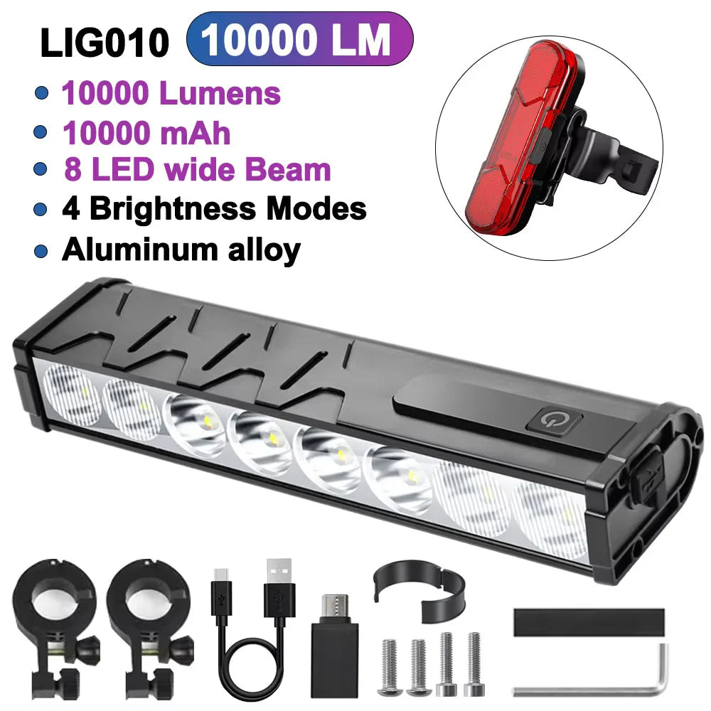 NEWBOLER Bicycle Light Front 10000Lumen Bike Light 10000mAh Waterproof Flashlight USB Charging MTB Road Cycling Lamp Accessories