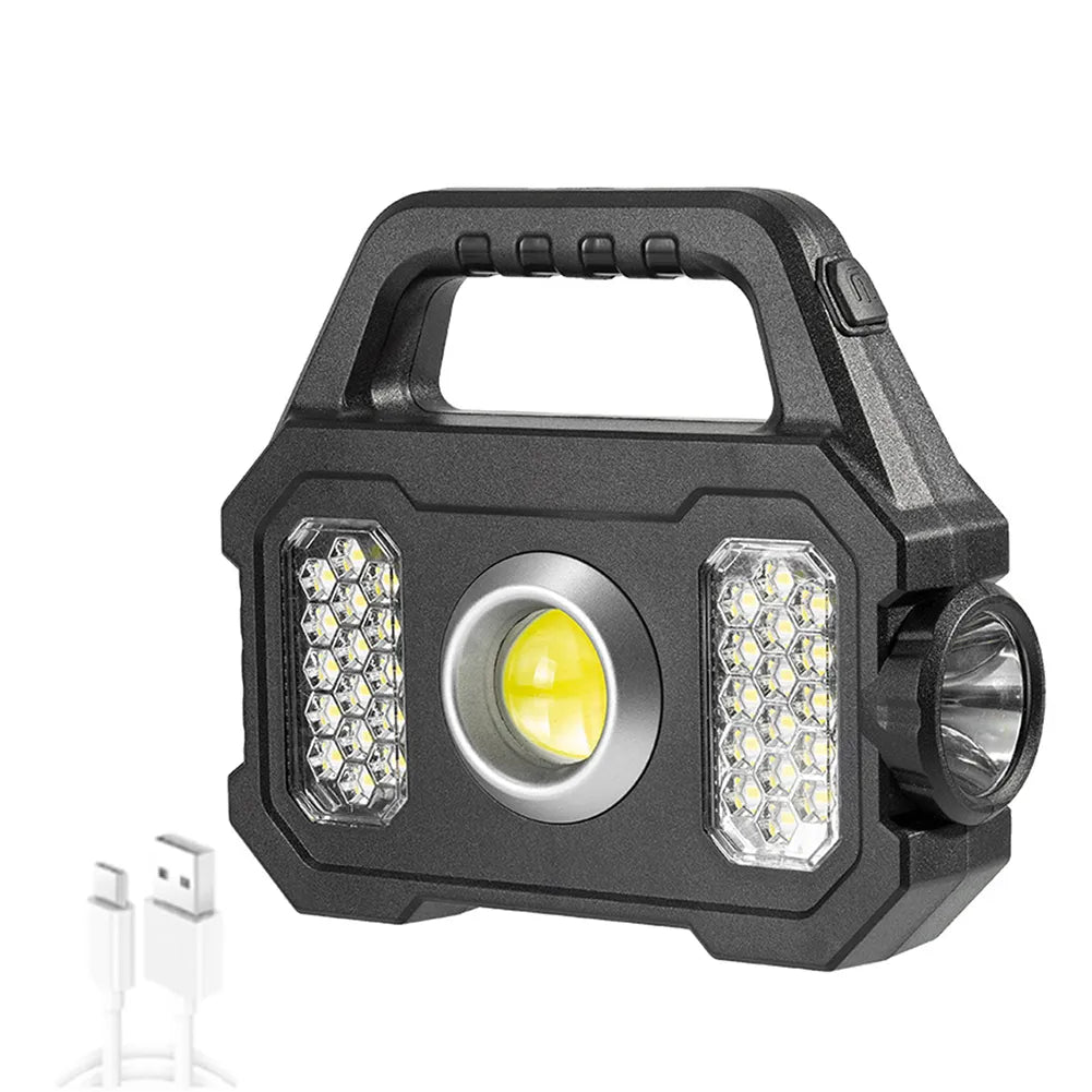 Super Bright Solar LED Camping Flashlight With COB Work Lights USB Rechargeable Handheld 6 Modes Solar Powered Lanterns-WAYBIKER