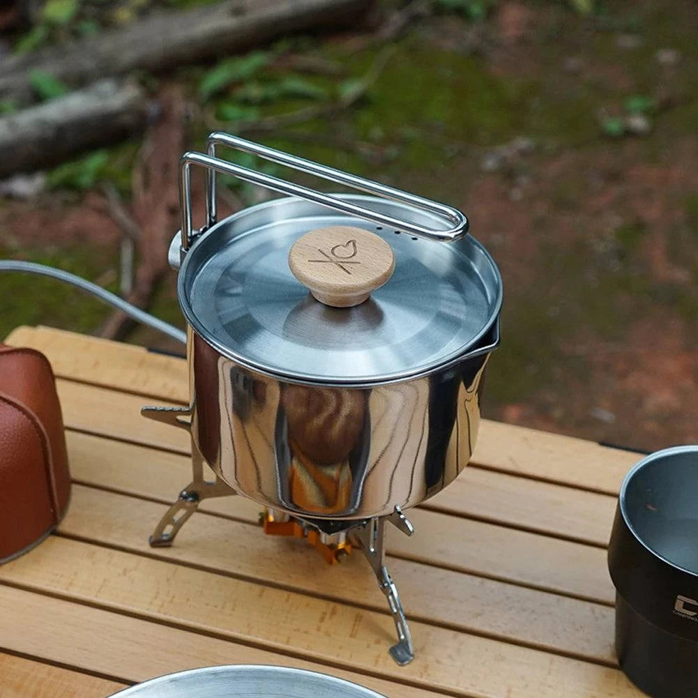 Outdoor Camping Pot Stainless Steel Kettle Portable Mountaineering Trekking Cooking Tool Travel Hiking Cookware Equipment-WAYBIKER