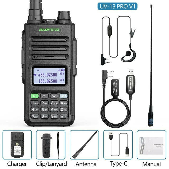 Baofeng UV-13 PRO Ham Radio 16 KM Long Range Distance Dual Band 999 Channel Type-C Charging Walkie Talkie Upgrade UV-5R UV-10R-WAYBIKER