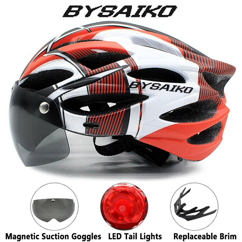 Cycling Helmet Man Women LED Rear Light Helmet Road Mountain Bike Helmet Riding Bicycle Helmet With Removable Lens Goggles-WAYBIKER