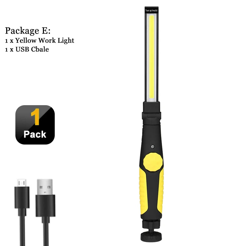 COB LED Work Lights Folding Flashlight with Magnetic Base Rechargeable Strip Lamp Bright Inspection Light for Car Repair-WAYBIKER
