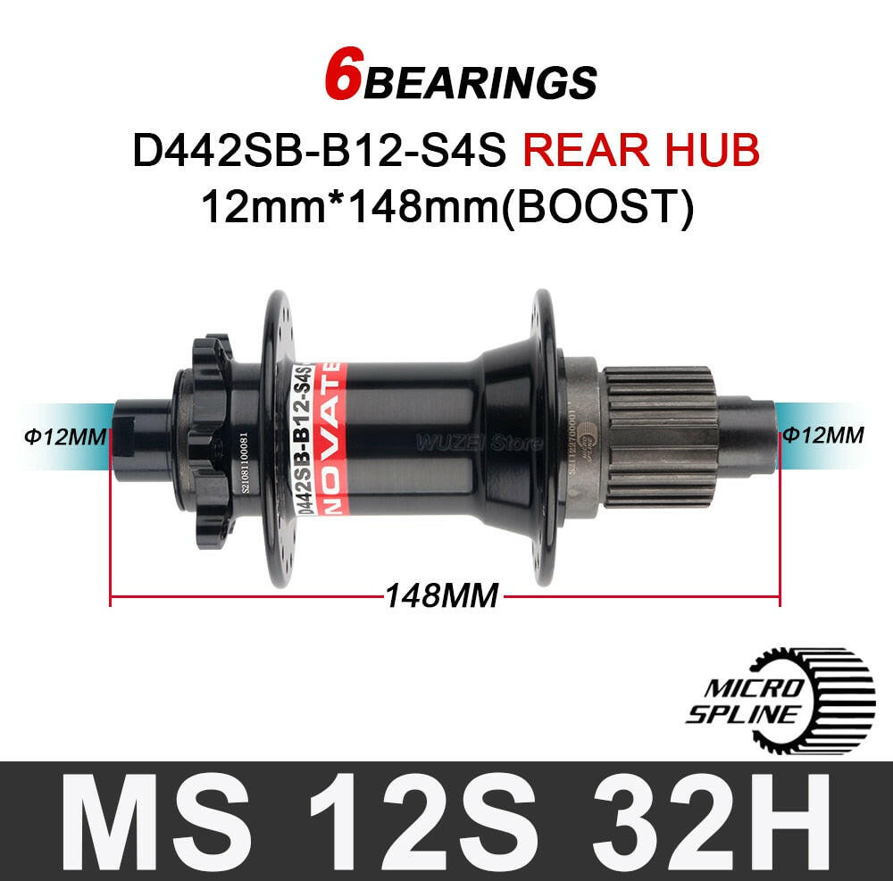 Novatec D442SB-B12 Boost 148mm x 12mm Thru Axle 142x12mm 32-hole 6-bolt Rear XD Micro Spline hub