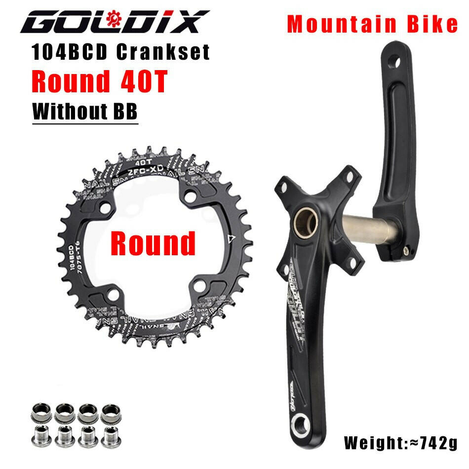 GOLDIX 104BCD Wide & Narrow Tooth Mountain Bike Parts Crankset 170/175mm Cranks Round/Oval Chainrings 32T/34T/36T/38T MTB-WAYBIKER