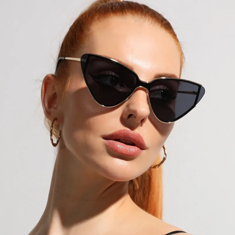 Luxury Metal Cycling Cat Eye Sunglasses Women Men New Brand Designer One Piece Sun Glasses Lady Trendy Steampunk Eyewear-WAYBIKER