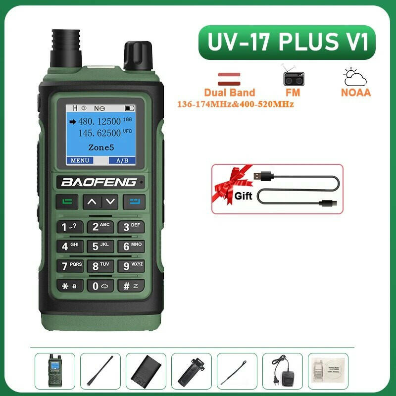 UV-17 Plus V1 V2 Baofeng Walkie Talkie 10W Type C Charging Dual/Tri Band Optional No Pro NOAA 1.77 Inch LCD Screen FM Waterproof-WAYBIKER