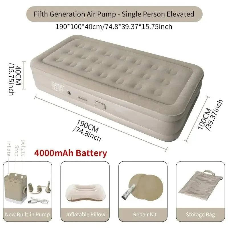 Interior Air Mattress Glamping Mats PVC Inflatable Sleeping Mattress Luxury 2 Person Camping Bed Mat Built-in Pump Thicken Mat-WAYBIKER