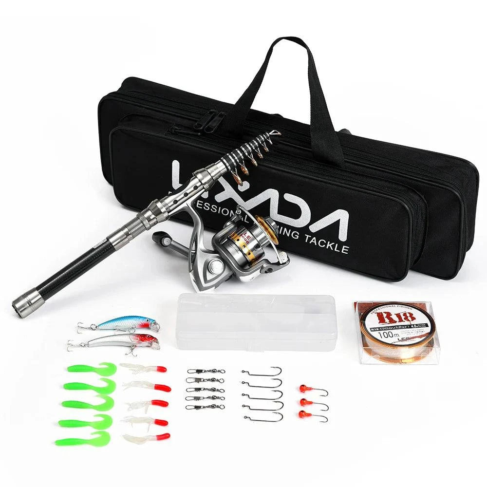Telescopic Fishing Rod and Reel Combo Full Kit Spinning Fishing Reel Gear Organizer Pole Set with 100M Fishing Line-WAYBIKER