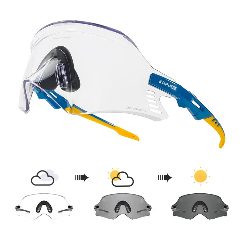 Kapvoe Photochromic Cycling Sunglasses UV400 Cycling Glasses Outdoor Bike Eyewear Sports Bicycle Glasses MTB Goggles Eyepieces