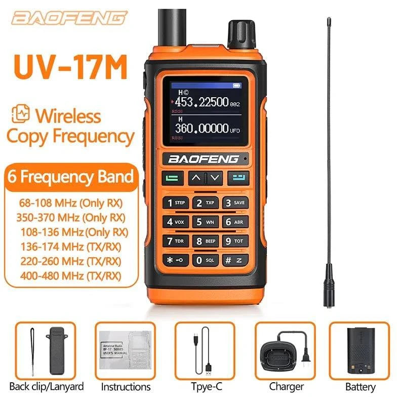 Baofeng UV-17M Air Band Walkie Talkie 999CH NOAA Full Band Type-C Charger Wireless Copy Frequency Long Range UV 5R Two Way Radio-WAYBIKER