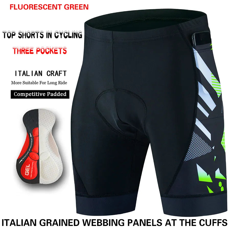 Three pocket Cycling Shorts Bike Tights Triathlon 5D Gel Padded Pro Lycra Bicycle Shorts Breathable Man Mountain Biking Shorts-WAYBIKER
