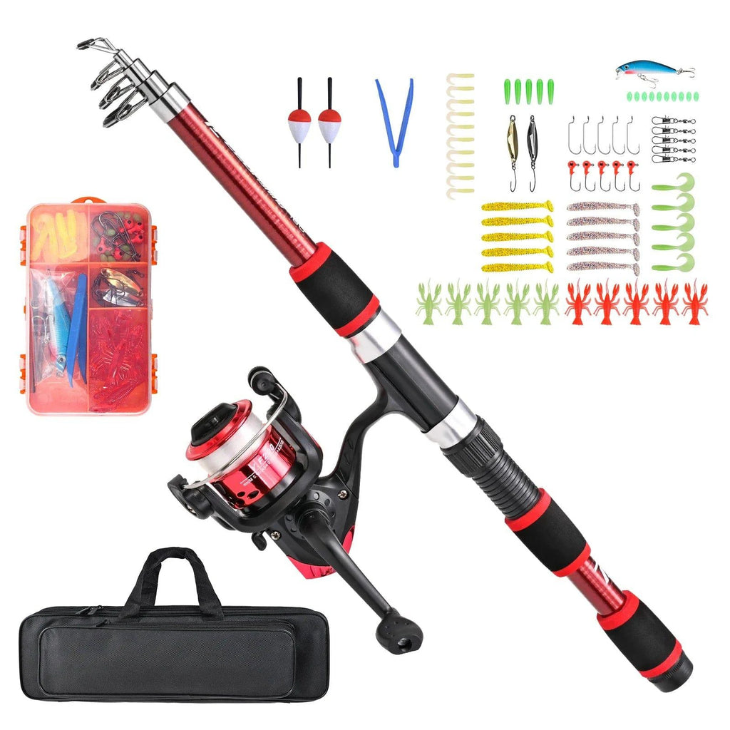 Fishing Rod and Reel Combos Telescopic Fiberglass Fishing Rods Spinning Reels Lures Set with Carry Bag Beads Fishing Spinners-WAYBIKER