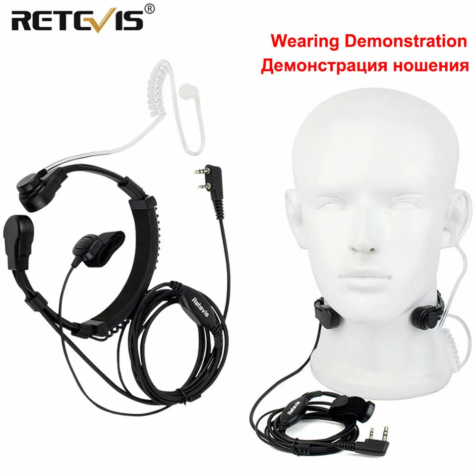 Retevis Throat Mic Walkie-Talkie Headset Transceiver Covert Tube Finger PTT Earpiece For Kenwood Baofeng UV 5R UV 82 RT622 RB618-WAYBIKER