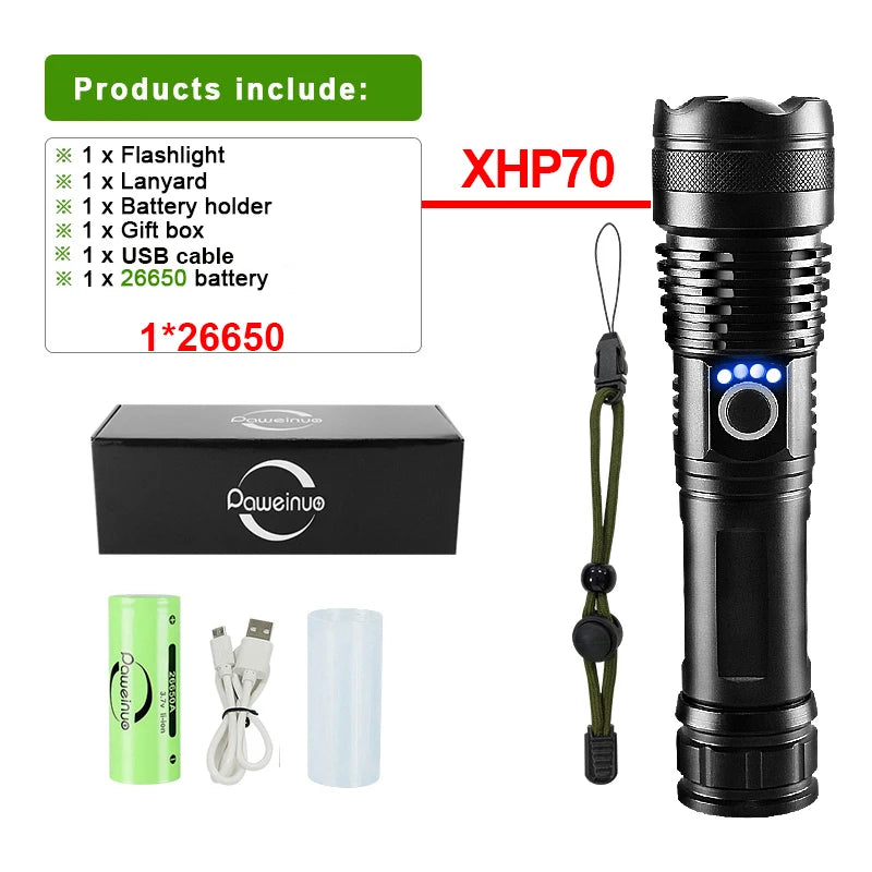 Paweinuo Super LED Flashlight Usb Rechargeable Powerful Torch Zoom IPX6 Waterproof Tactical Flash Light for Working Hunting etc-WAYBIKER