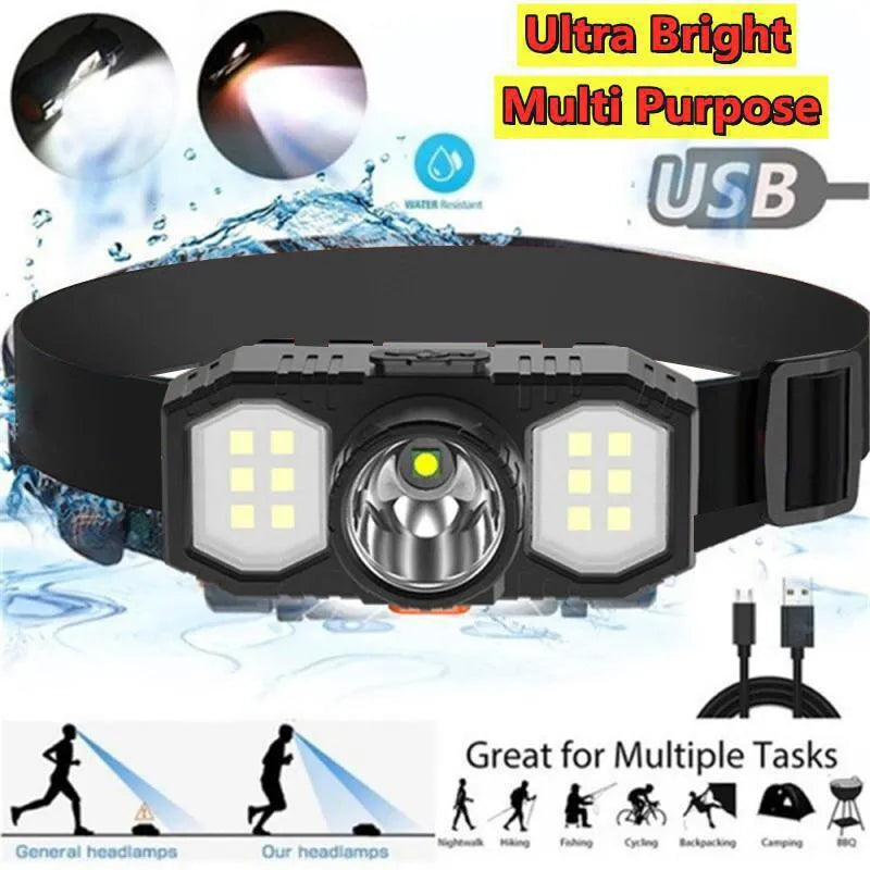 New LED Headlight COB Mini Portable USB Rechargeable Waterproof Fishing Work Light Outdoor Long Shot Head Mounted Torch-WAYBIKER