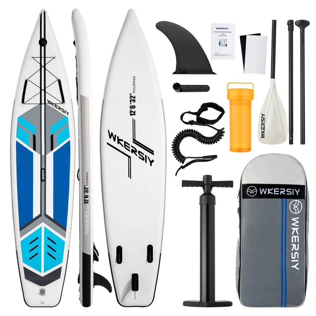 Inflatable Stand Up Paddleboard SUP Board 6 Inch Thick Surfboard Surf Set with Surf Fin Coiled Leash Inflator Pump Carry Bag-WAYBIKER