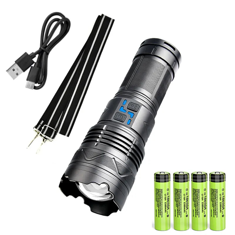 High Power White Laser Flashlight Super Bright LED Spotlight Long Range Torch Zoom Emergency Outdoor With Battery Indicator-WAYBIKER