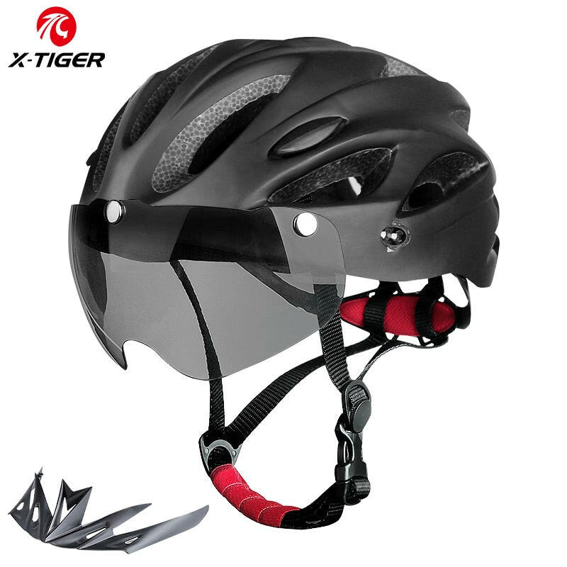 X-TIGER Adult Bike Helmet with LED Rear Light Dual Mode Goggle Cycling Helmet Fit 58-62cm Lightweight Breathable Bicycle Helmets-WAYBIKER