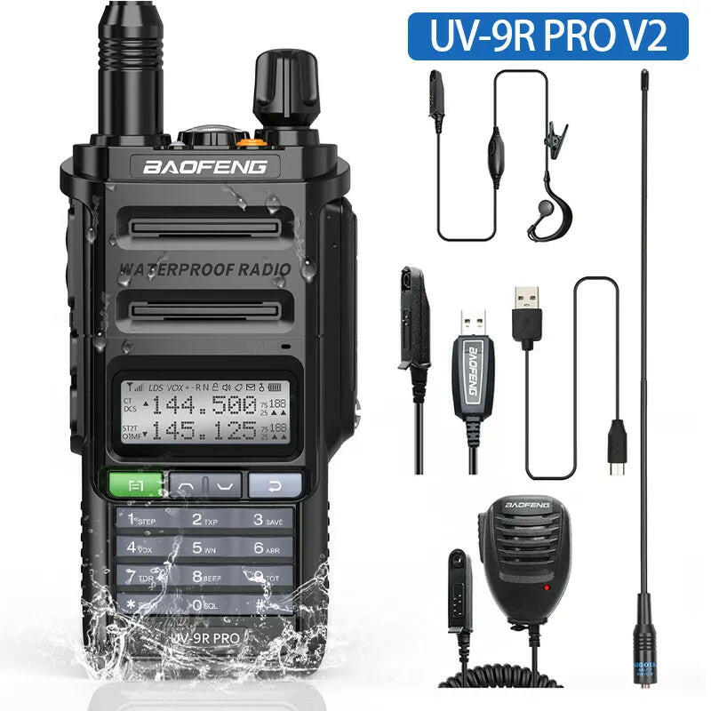 2023 Baofeng UV-9R Pro V1 V2 Waterproof IP68 16KM Walkie Talkie Type-C Charger UHF VHF Long Range UV-5R Upgrade Ham CB Radio-WAYBIKER
