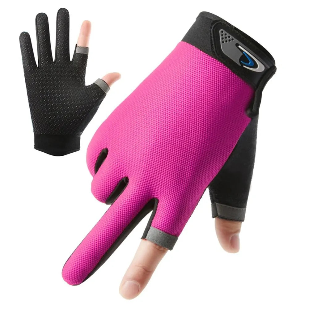 1Pair Men Fishing Gloves Women Two Finger Cut Male Touchscreen Angling Anti-Slip Sun-Proof Breathable Cycling Fitness Gloves-WAYBIKER