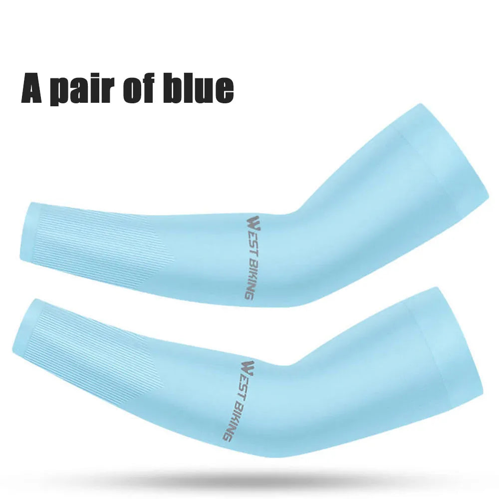 WEST BIKING Arm Sleeves Ice Fabric Breathable Quick Dry Running Sportswear Sun UV Protection Long Arm Cover Cycling Arm Sleeves